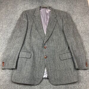 Boston Traders Mens Grey Herringbone 100% Wool Blazer Sport Coat 2 Button Lined